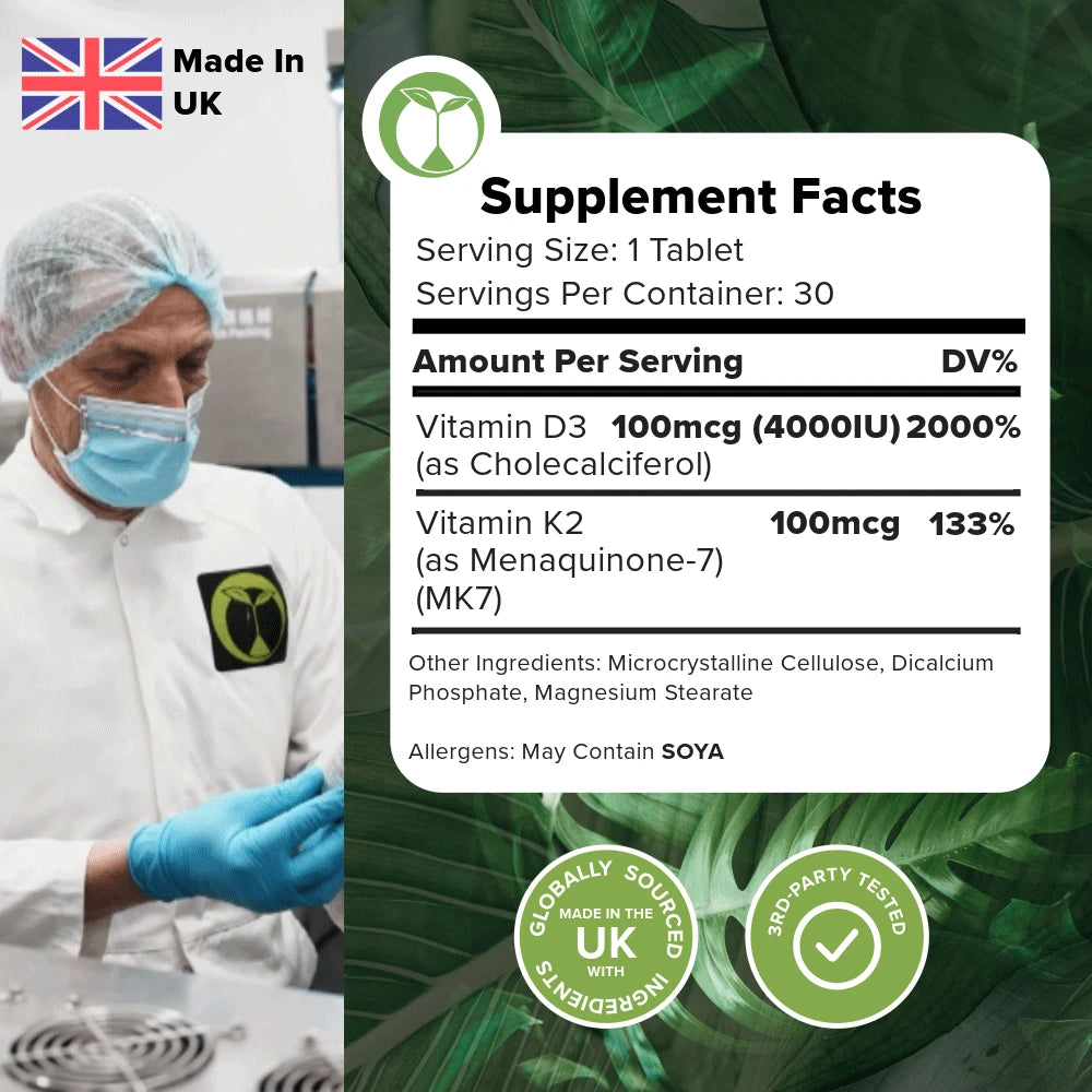 Vitamin D3 K2 4000iu 30 Tablets