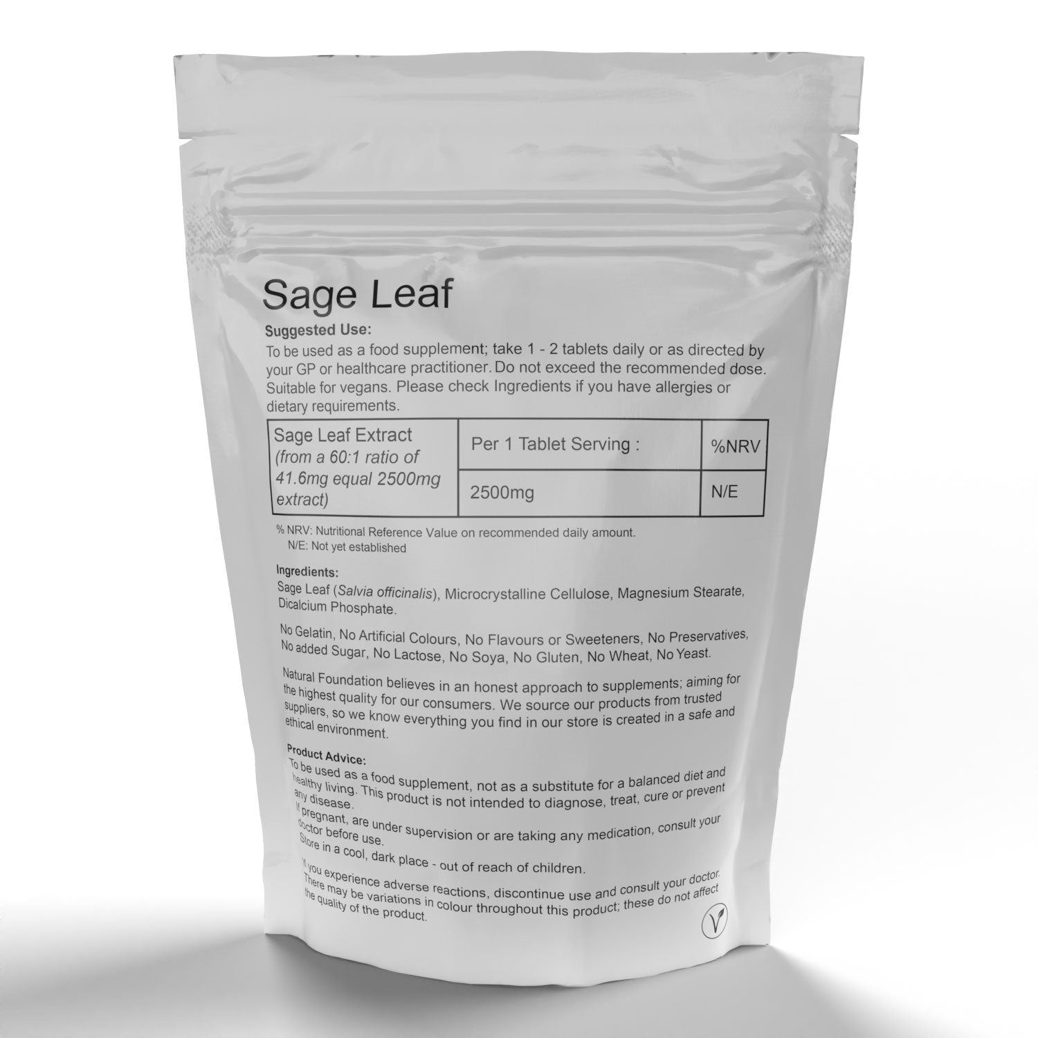 Sage Leaf Tablets 2500mg One Year Supply 365 Tablets Natural